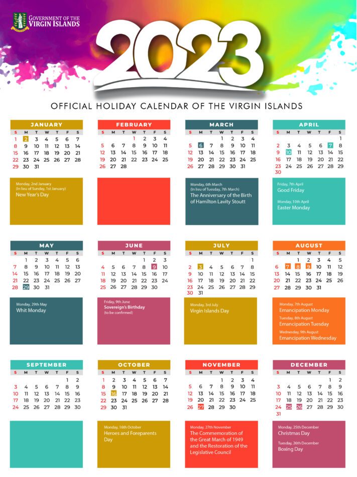 Cabinet Approves 2023 Public Holidays British Virgin Islands London